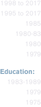 1998 to 2017 1995 to 2017 1985 1980-83 1980 1979  Education:  1